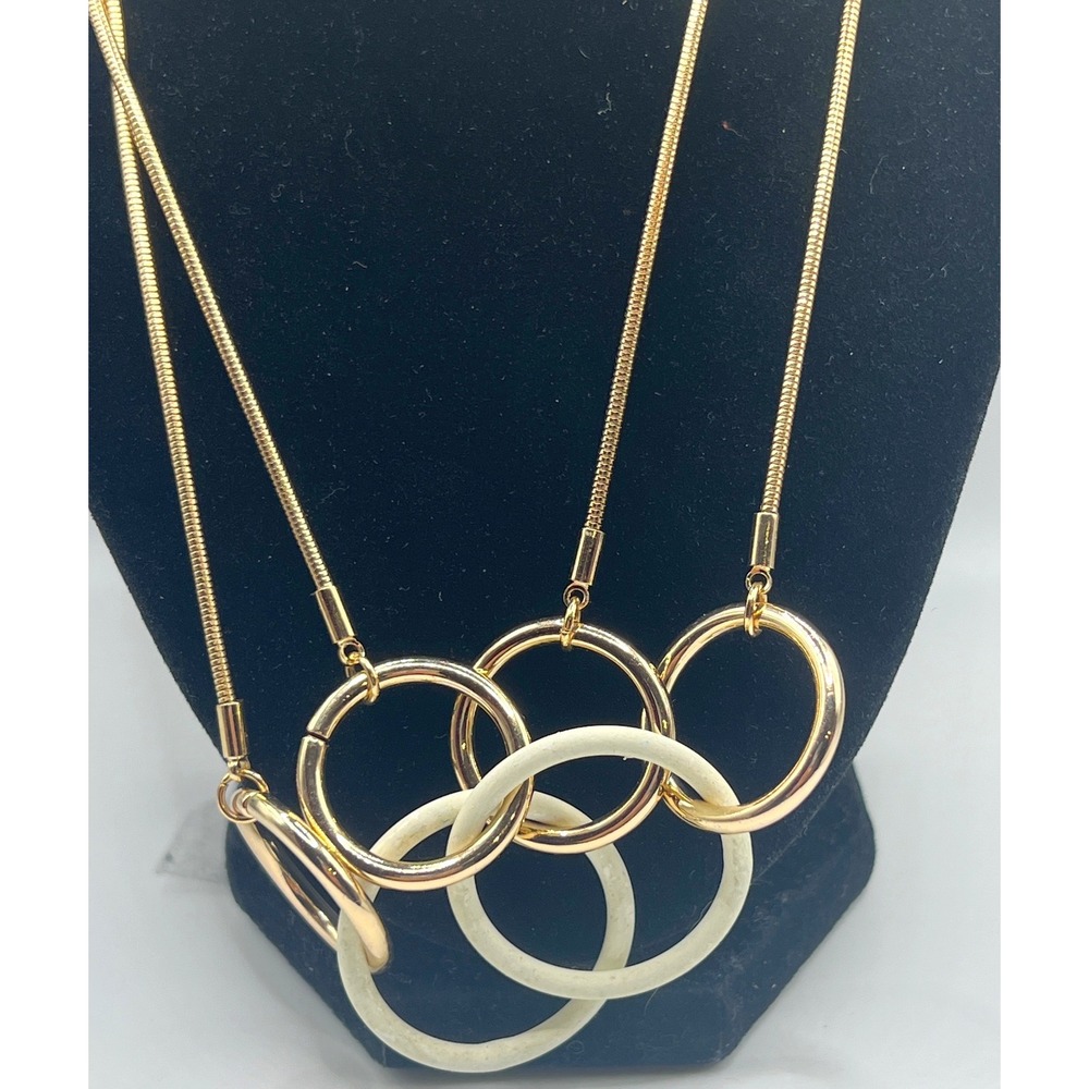 Alfani Gold Tone Long Necklace White Resin Rings 40" + 3" Extender